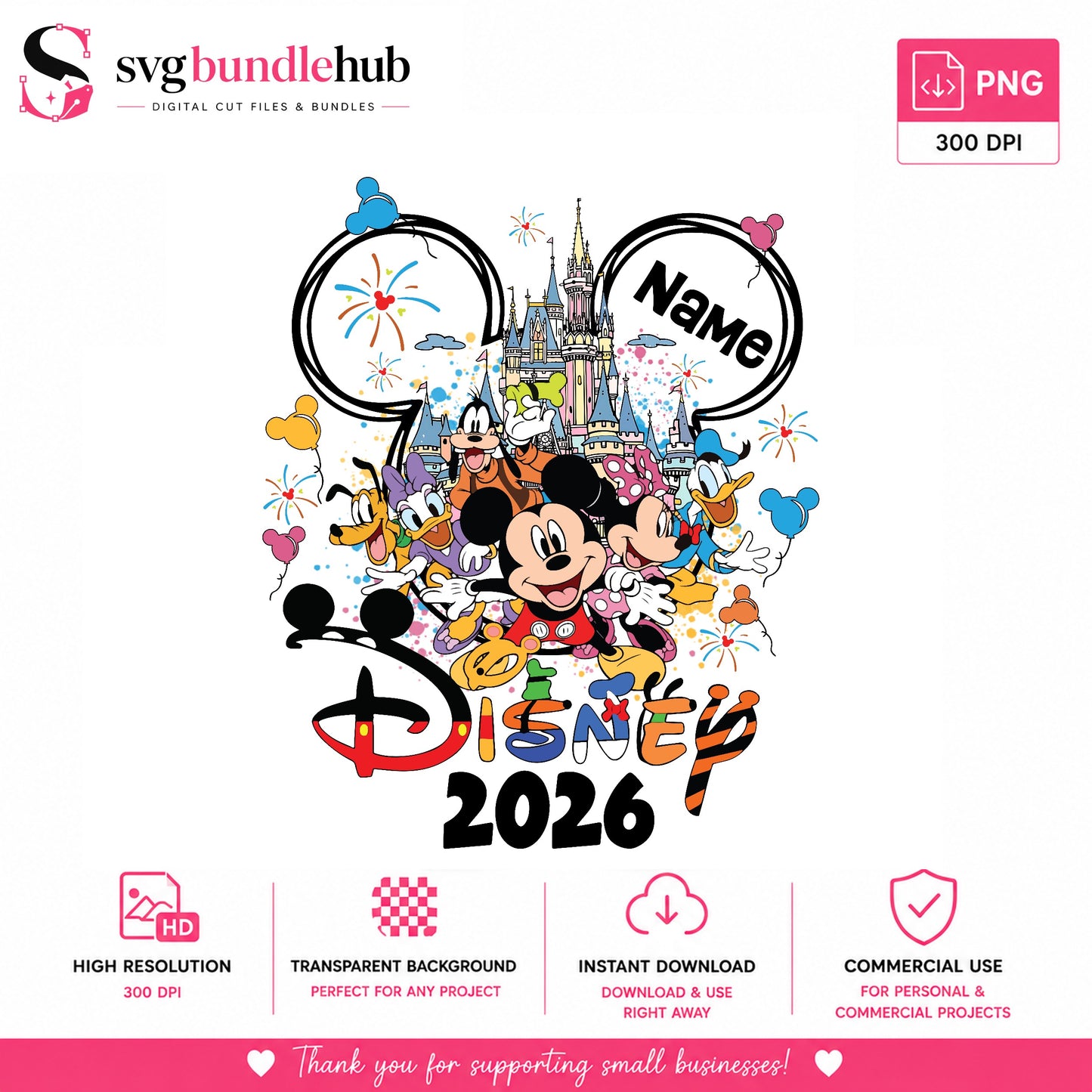Disney 2026 Family Trip PNG, Mickey And Friends PNG, Custom Name PNG