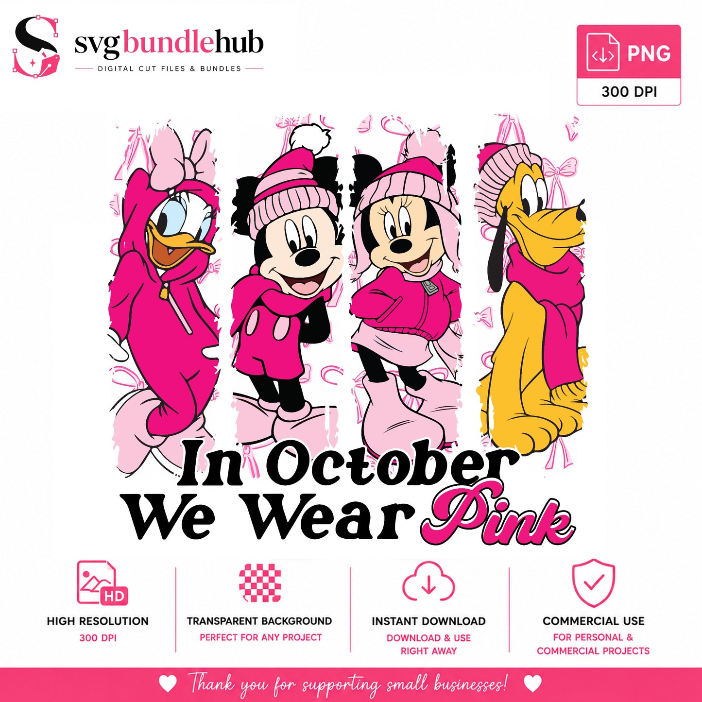 In October We Wear Pink Disney PNG, Minnie Mouse PNG, Breast Cancer PNG
