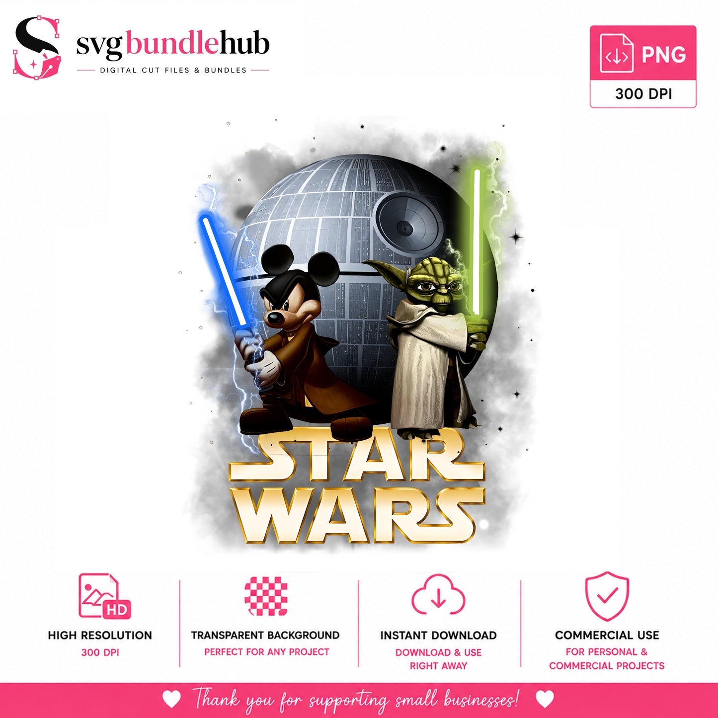 Star Wars Mickey Mouse Yoda PNG, Disney Star Wars PNG, Lightsaber PNG