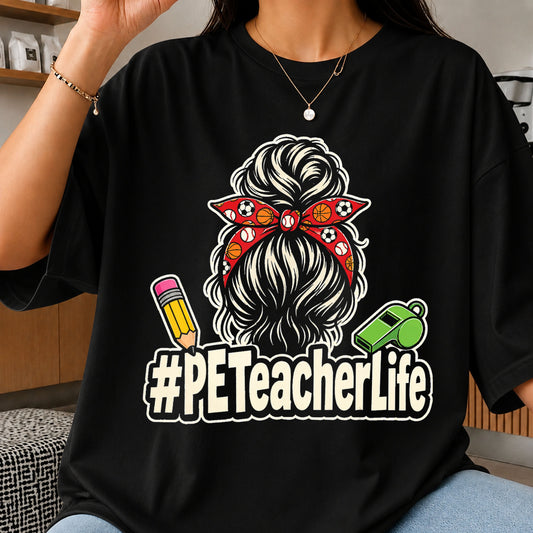 #PETeacherLife Messy Bun Sports Bow Whistle PNG