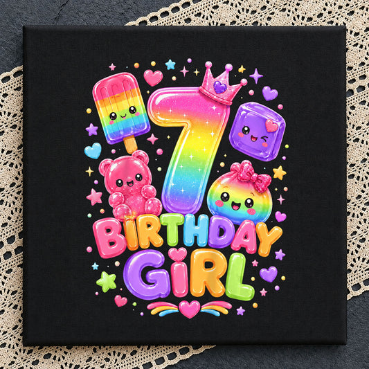 7th Birthday Girl PNG, Rainbow Cute Kawaii Birthday, Birthday Girl PNG