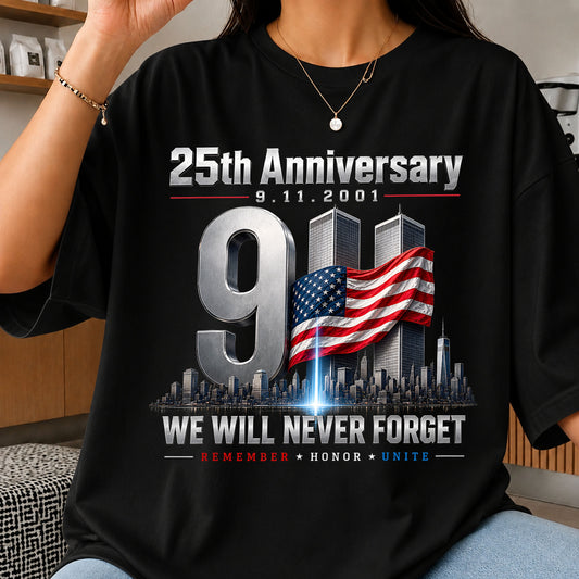 9/11 25th Anniversary We Will Never Forget USA Flag PNG