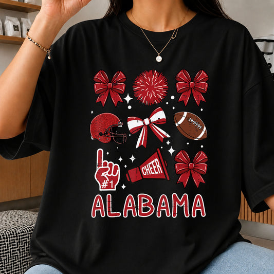 Alabama Coquette Football Cheer Bow Pom Pom PNG