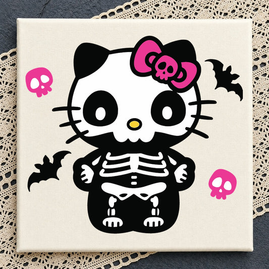 Hello Kitty Skeleton Halloween SVG, Spooky Cricut Clipart v2