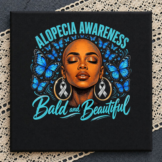 Alopecia Awareness Bald And Beautiful Clipart, Blue Butterfly Ribbon