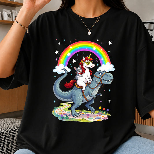 Unicorn Riding T-Rex Rainbow Cat Cool Sunglasses PNG