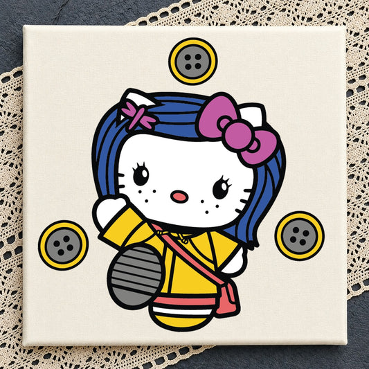 Hello Kitty Coraline Button Eyes SVG, Cute Cricut Clipart
