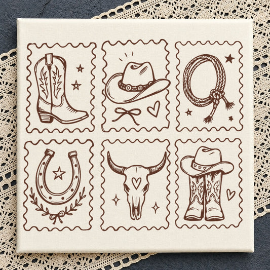 Western Cowboy Stamp Collection SVG, Rodeo Clipart Cut File