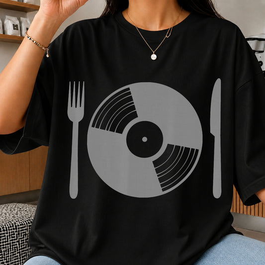 Vinyl Record Dinner Plate Fork Knife Music Lover PNG