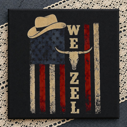 Wetzel American Flag Cowboy PNG, Western Bull Skull PNG, Retro USA PNG