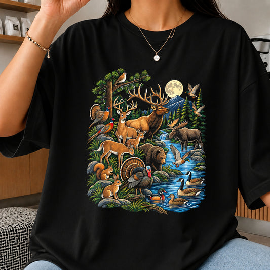 Wild Game Hunting Animals Forest Moon Scene PNG