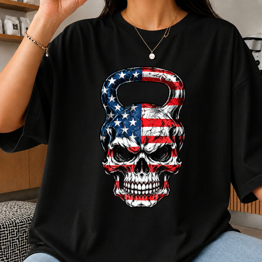 American Flag Skull Kettlebell PNG, Craft File Design v26