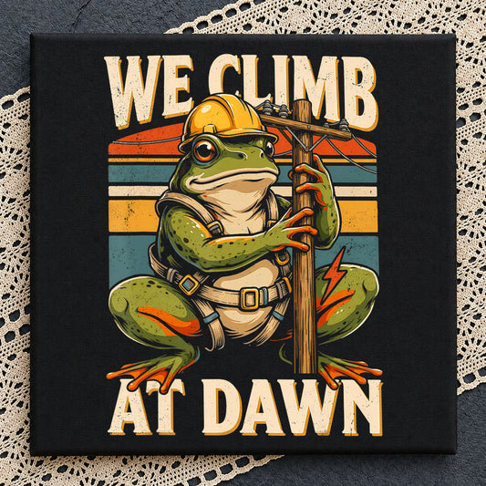 We Climb At Dawn Lineman Frog, Retro Vintage Power Pole Helmet