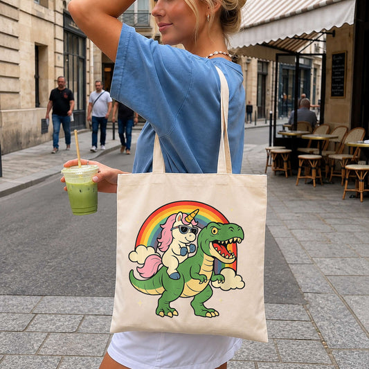 Unicorn Riding Dinosaur PNG, Rainbow T-Rex Clipart, Funny PNG