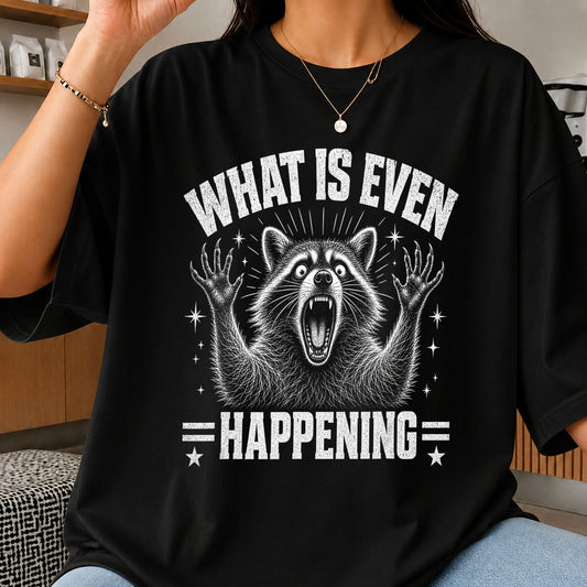 What Is Even Happening Shocked Raccoon Funny Quote PNG