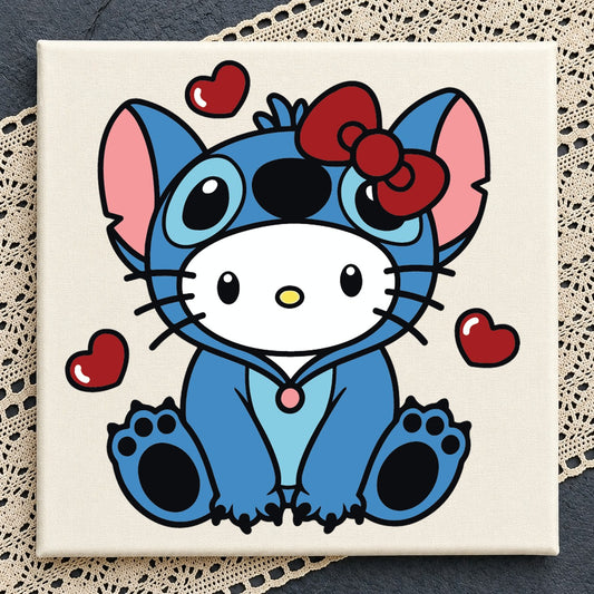 Stitch Hello Kitty Mashup Clipart, Red Hearts Bow Sitting Pose, Design