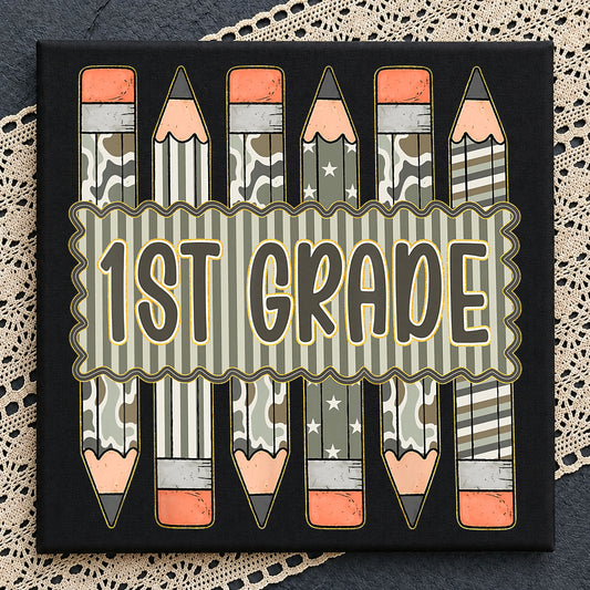 1st Grade Camo Pencils PNG, Back To School PNG, Teacher PNG
