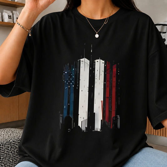 9/11 Twin Towers American Flag Distressed Tribute PNG