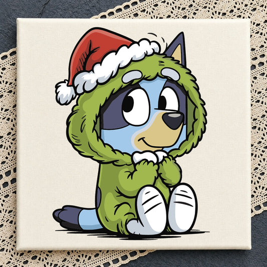 Bluey As Grinch Christmas Clipart, Santa Hat Green Costume, Holiday