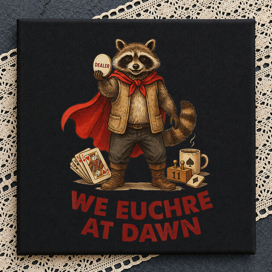We Euchre At Dawn Raccoon Clipart, Red Cape Dealer Card Game, Neon v8