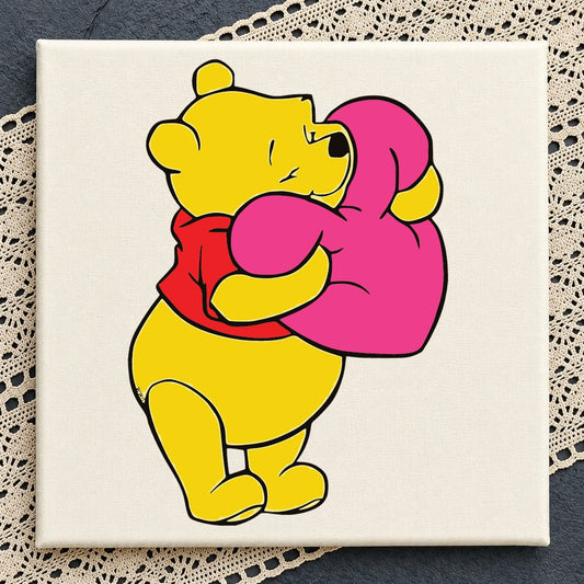 Winnie The Pooh Hugging Heart Valentine Clipart SVG