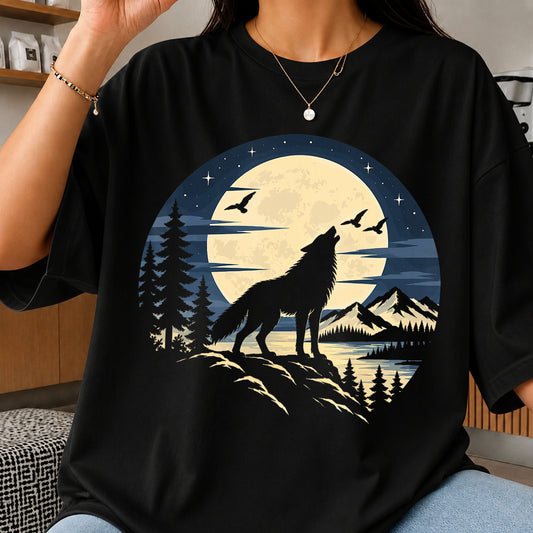 Wolf Howling Full Moon Mountain Wilderness Scene PNG