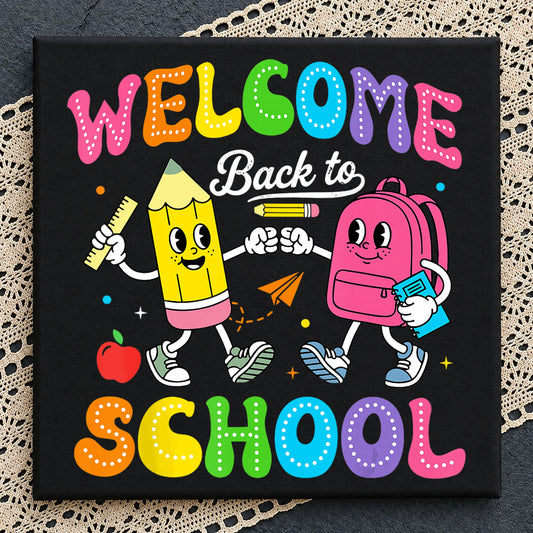 Welcome Back To School PNG, Retro School PNG, Teacher PNG