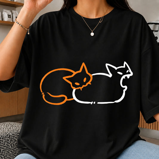 Two Cats Cuddling Outline Art PNG, Pet Lover Clipart Design