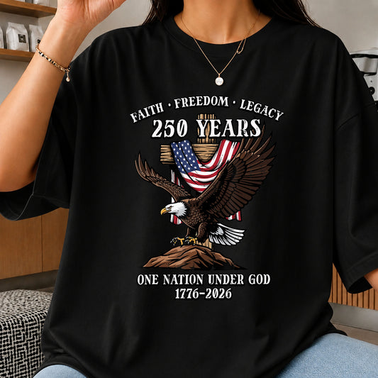 250 Years One Nation Under God Eagle American Flag PNG