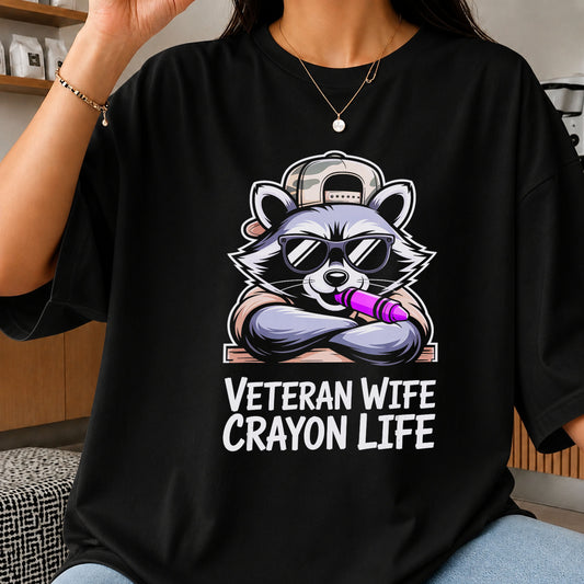 Veteran Wife Crayon Life Raccoon PNG, Military Humor Clipart