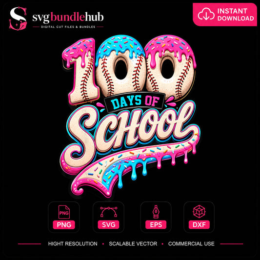 100 Days Of School Baseball Donut Sprinkles PNG
