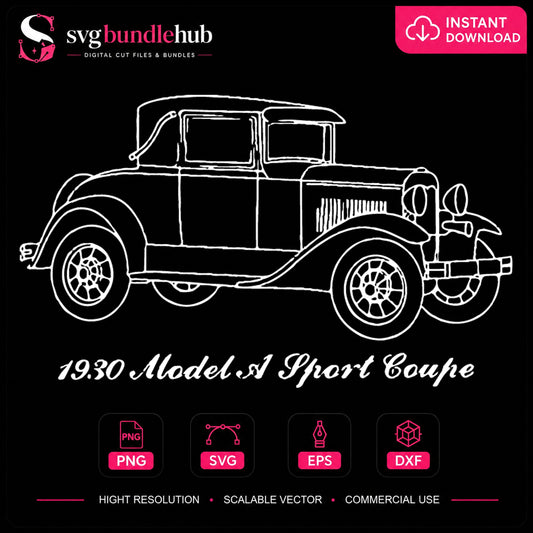 1930 Model A Sport Coupe SVG, Vintage Car Cricut File