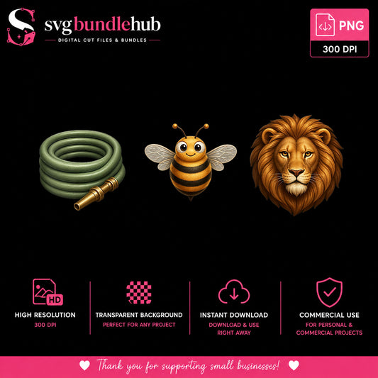 3D Clipart Bundle PNG, Lion Bee Garden Hose Clipart, Commercial Use PNG