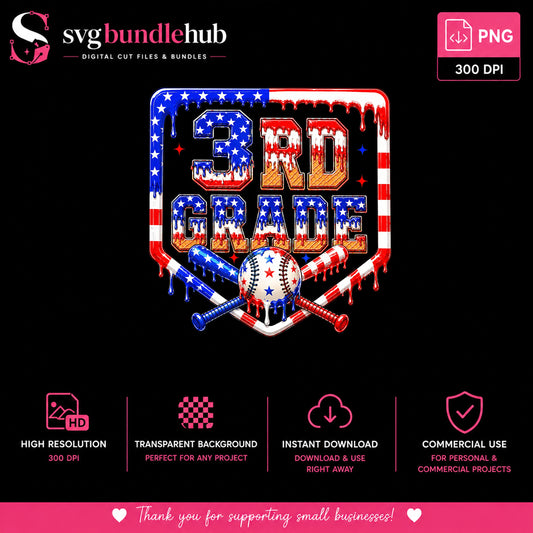 3rd Grade Baseball PNG, 4th Of July American Flag PNG, Back To School PNG