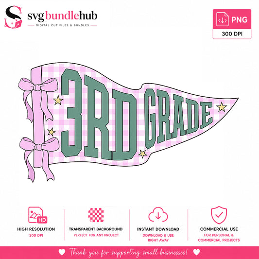 3rd Grade Pennant Flag PNG, Back To School PNG, Teacher PNG