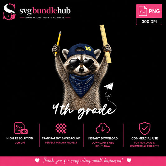 4th Grade Raccoon PNG, Back To School PNG, Funny Raccoon PNG
