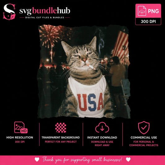 4th Of July Cat PNG, Funny USA Cat Shirt, Patriotic Cat PNG