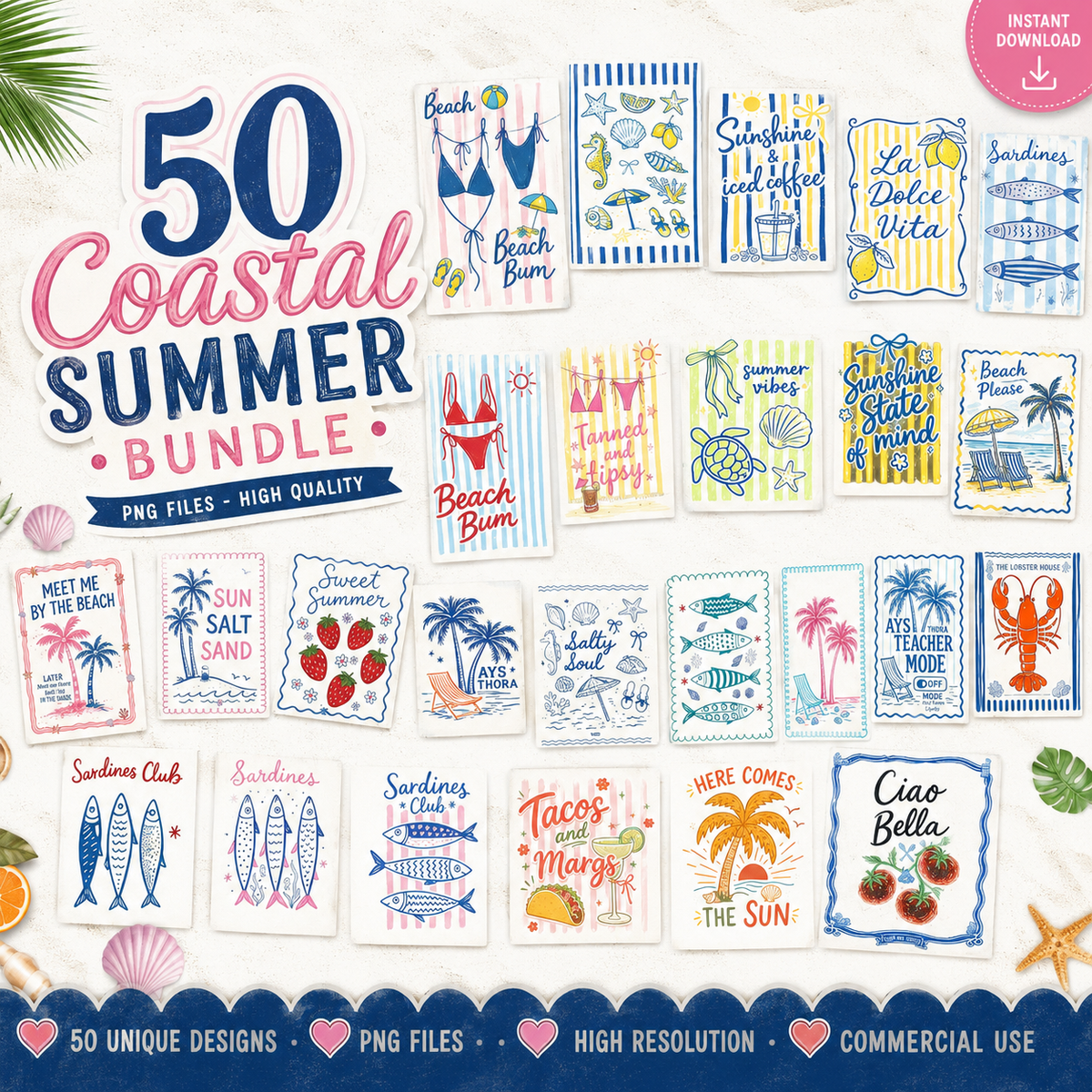 50 Coastal Summer Bundle PNG | SvgBundleHub