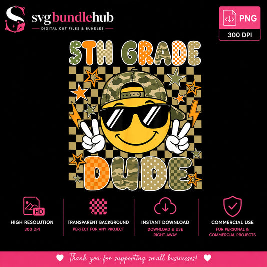 5th Grade Dude PNG, Back To School Boy PNG, Smiley Face PNG