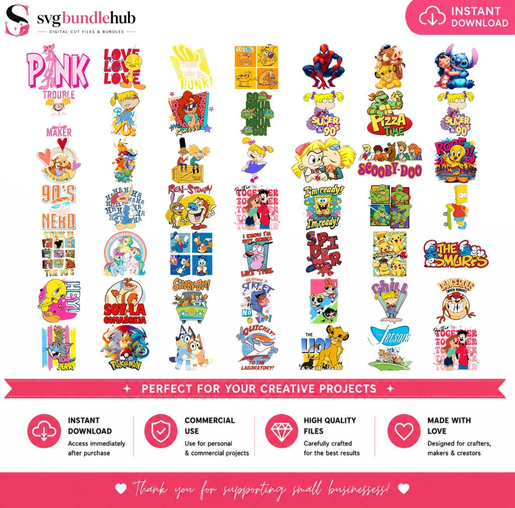 90s Cartoon Characters Bundle PNG | SvgBundleHub
