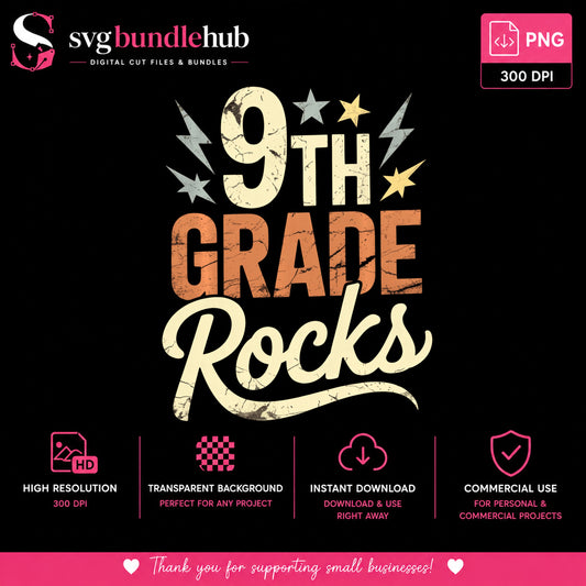 9th Grade Rocks PNG, Back To School PNG, Teacher PNG