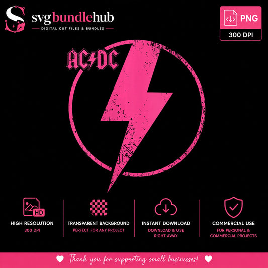 ACDC Lightning Bolt Grunge PNG, Rock Band Shirt Design, PNG