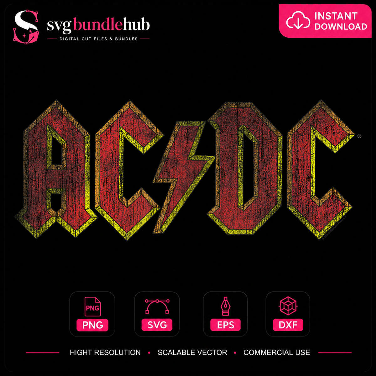 AC/DC Rock Band Distressed Grunge Lightning Bolt Logo PNG