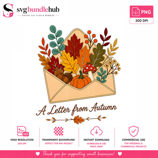 A Letter From Autumn Envelope Clipart, Fall Leaves Pumpkin Mushroom