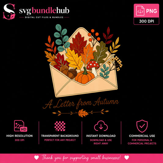 A Letter From Autumn Envelope Clipart, Fall Leaves Pumpkin Mushroom v2