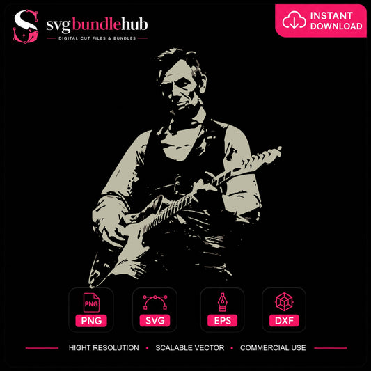 Abraham Lincoln Playing Guitar SVG, Funny History Clipart