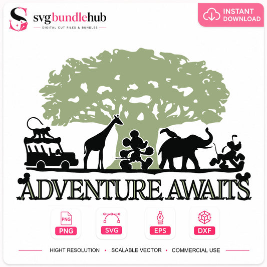 Adventure Awaits Mickey Safari Animal Kingdom Cricut SVG