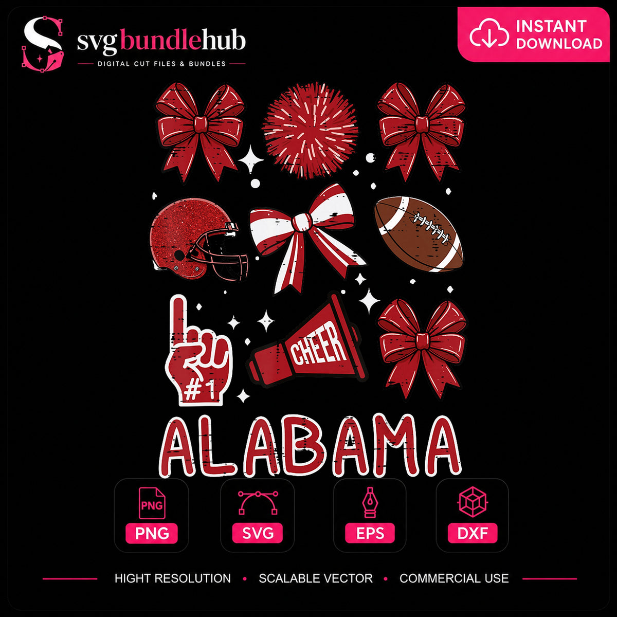 Alabama Coquette Football Cheer Bow Pom Pom PNG