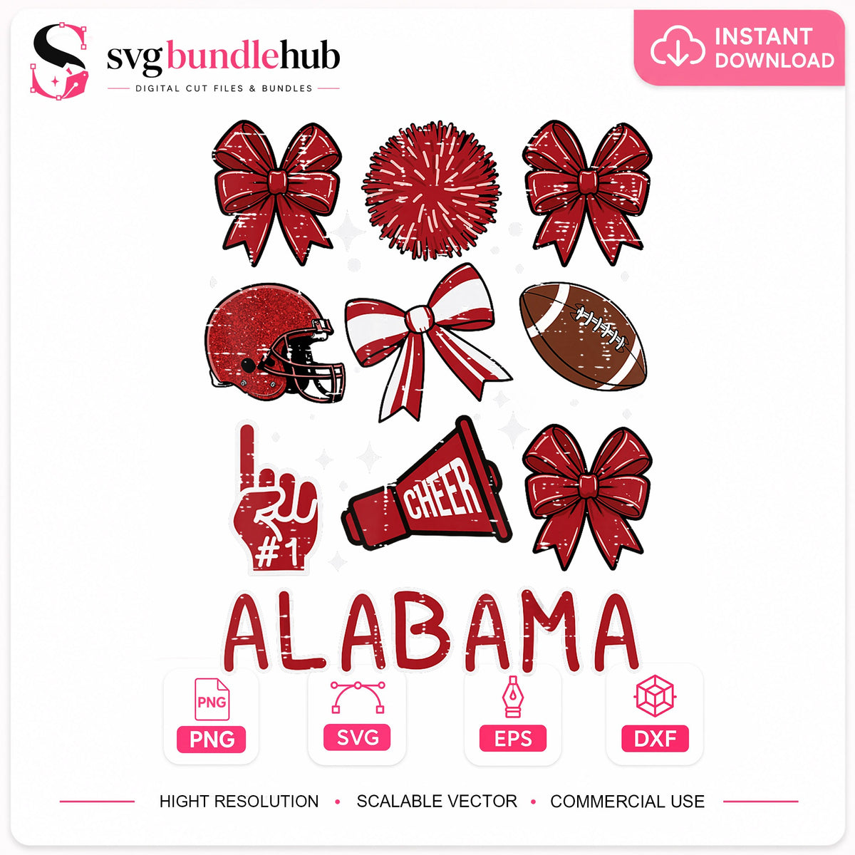 Alabama Football Cheer Crimson Bow Helmet Coquette PNG