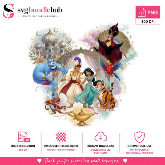Aladdin Genie & Jasmine Arabian PNG | SvgBundleHub